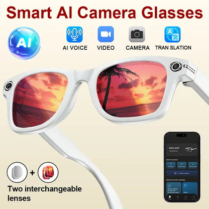 AI Smart Glasses with 8MP HD Camera, Bluetooth Audio, Hands-Free Capture, Real-Time Translation, and Photochromic Lenses for Versatile Use