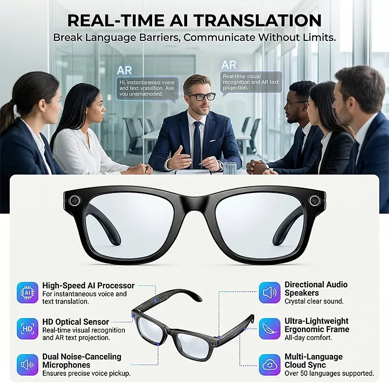 AI Smart Glasses with 8MP HD Camera, Bluetooth Audio, Hands-Free Capture, Real-Time Translation, and Photochromic Lenses for Versatile Use