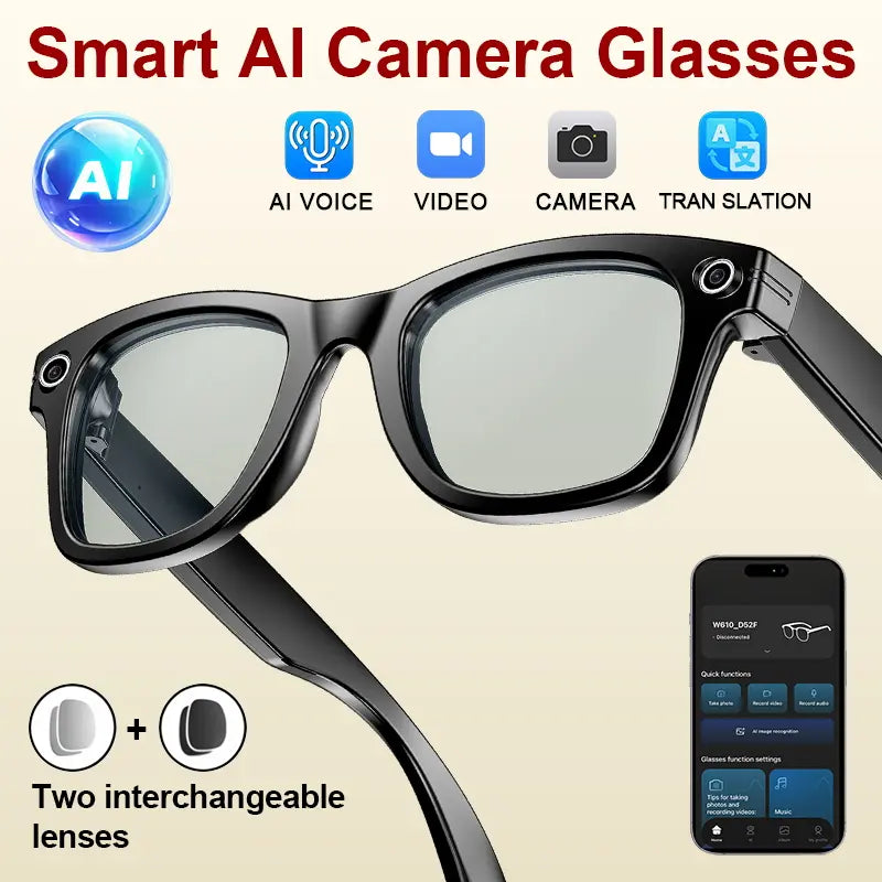AI Smart Glasses with 8MP HD Camera, Bluetooth Audio, Hands-Free Capture, Real-Time Translation, and Photochromic Lenses for Versatile Use