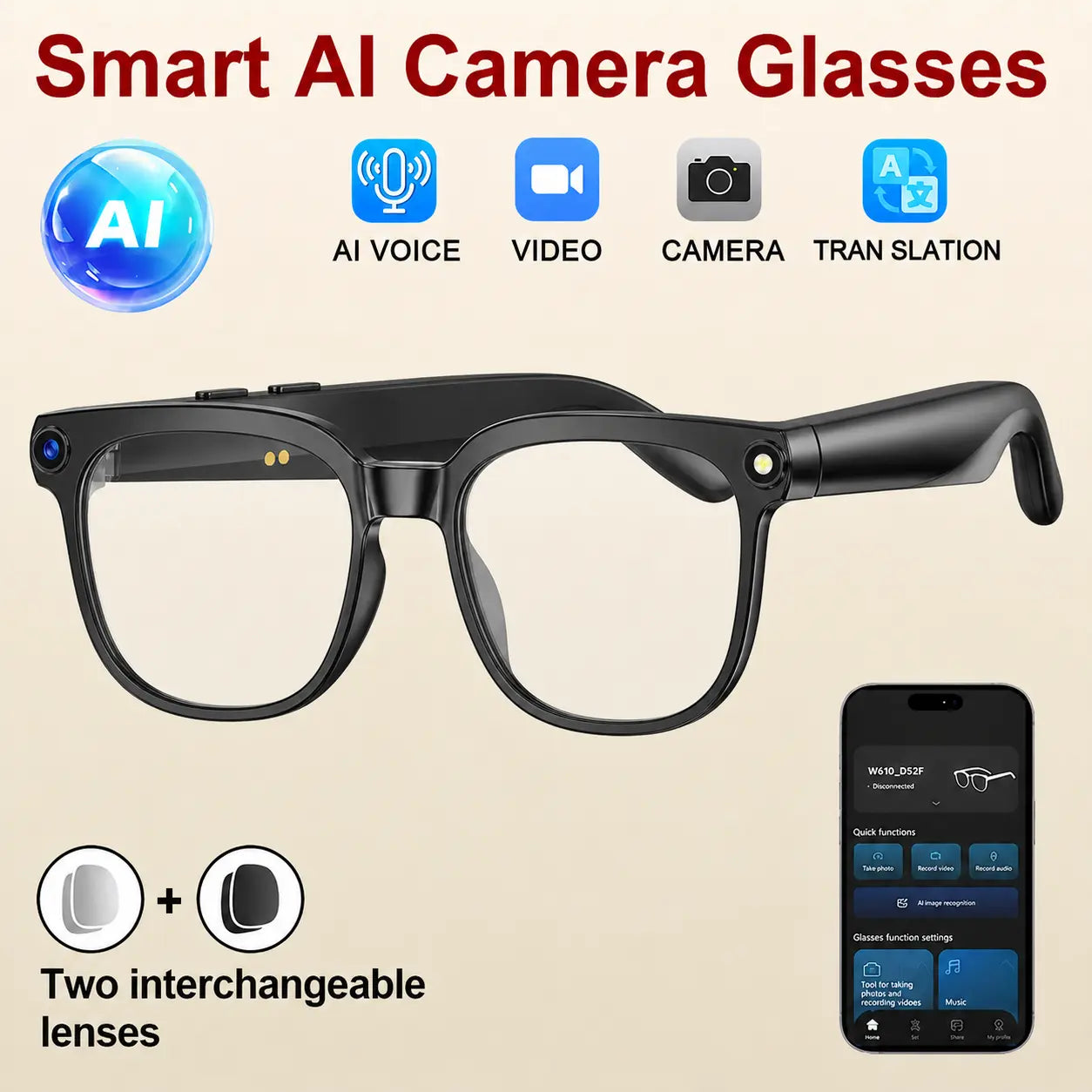 AI Smart Glasses with 8MP HD Camera, Bluetooth Audio, Hands-Free Capture, Real-Time Translation, and Photochromic Lenses for Versatile Use