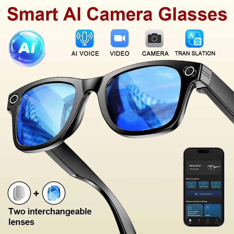 AI Smart Glasses with 8MP HD Camera, Bluetooth Audio, Hands-Free Capture, Real-Time Translation, and Photochromic Lenses for Versatile Use