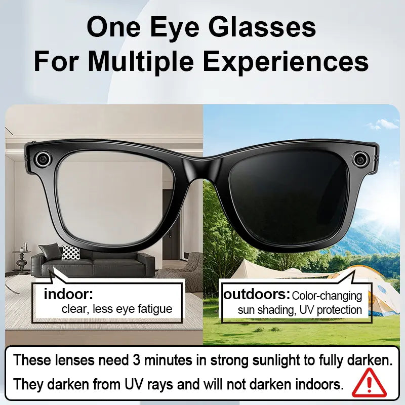 AI Smart Glasses with 8MP HD Camera, Bluetooth Audio, Hands-Free Capture, Real-Time Translation, and Photochromic Lenses for Versatile Use